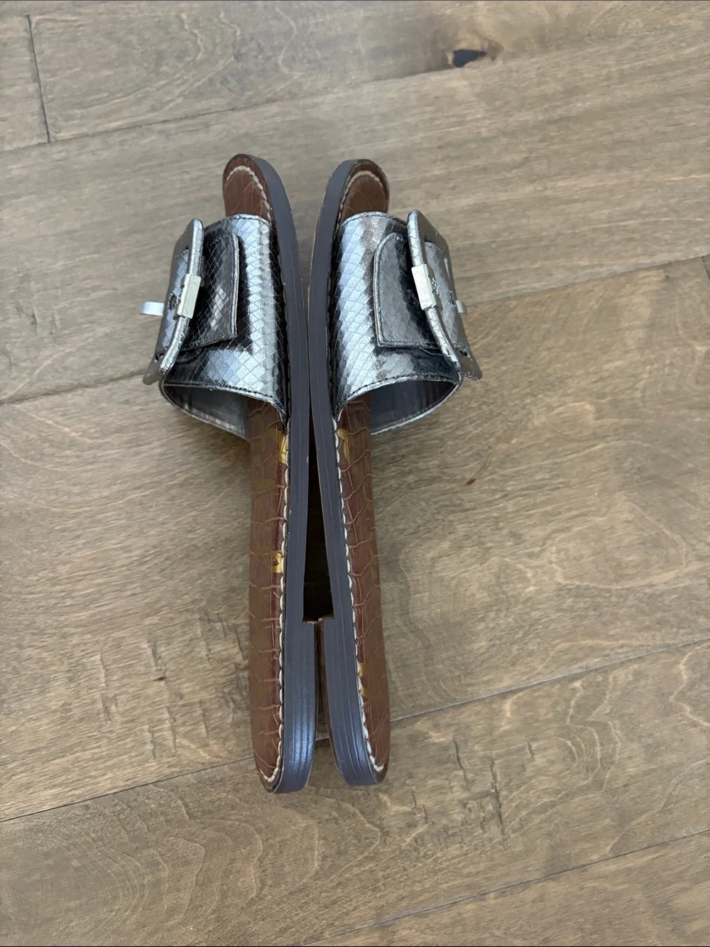 Sam Edelman Granada Metallic Silver Buckle Slide On Sandals Size 8.5